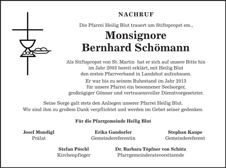 Traueranzeige Bernhard Schömann