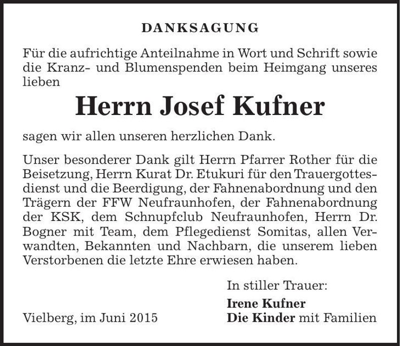 Traueranzeige Josef Kufner