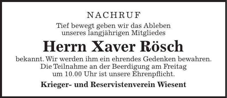 Traueranzeige Xaver Rösch