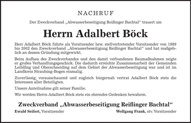 Traueranzeige Adalbert Böck