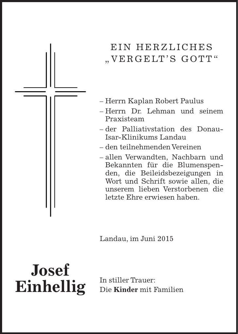 Traueranzeige Josef Einhellig
