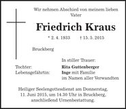Traueranzeige Friedrich Kraus