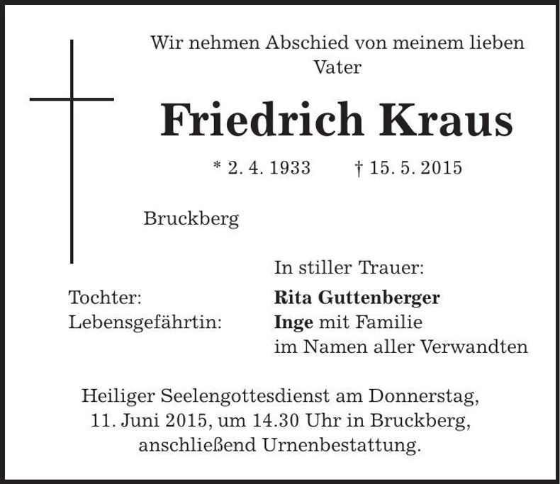 Traueranzeige Friedrich Kraus