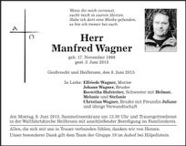 Traueranzeige Manfred Wagner