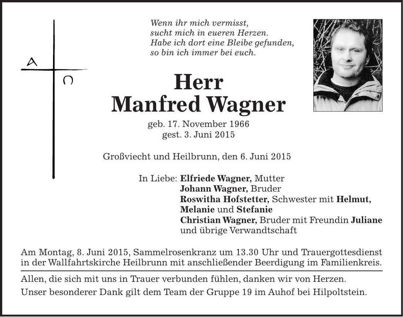 Traueranzeige Manfred Wagner