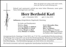 Traueranzeige Berthold Karl