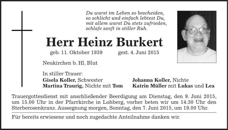 Traueranzeige Heinz Burkert