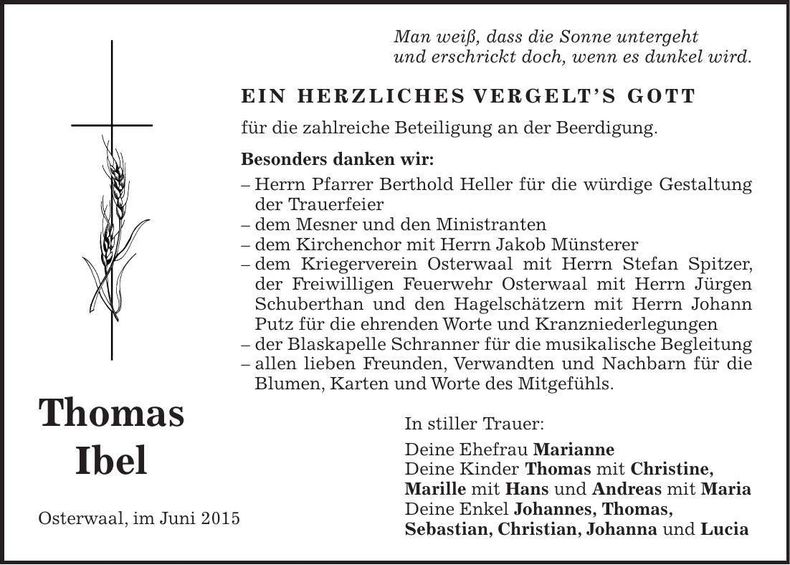 Traueranzeige Thomas Ibel