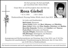 Traueranzeige Rosa Giebel