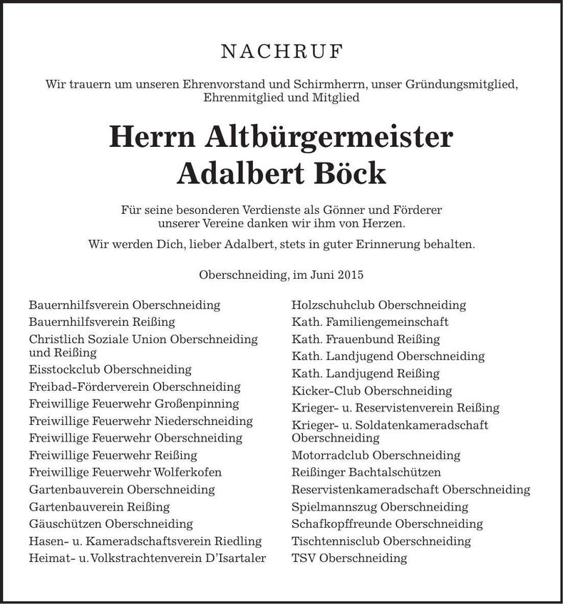 Traueranzeige Adalbert Böck