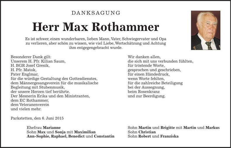 Traueranzeige Max Rothammer