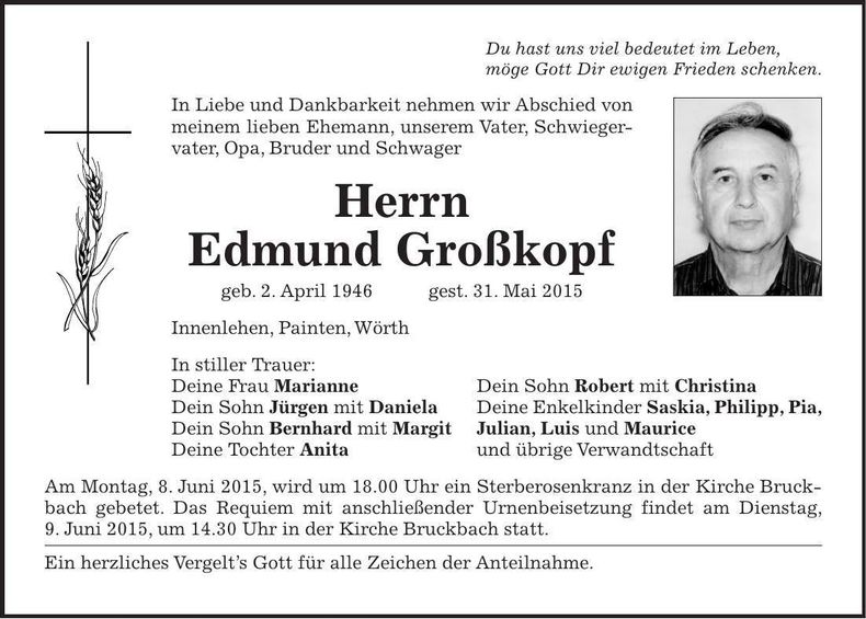 Traueranzeige Edmund Großkopf