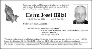 Traueranzeige Josef Hölzl
