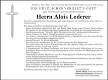 Traueranzeige Alois Lederer