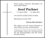 Traueranzeige Josef Puchner