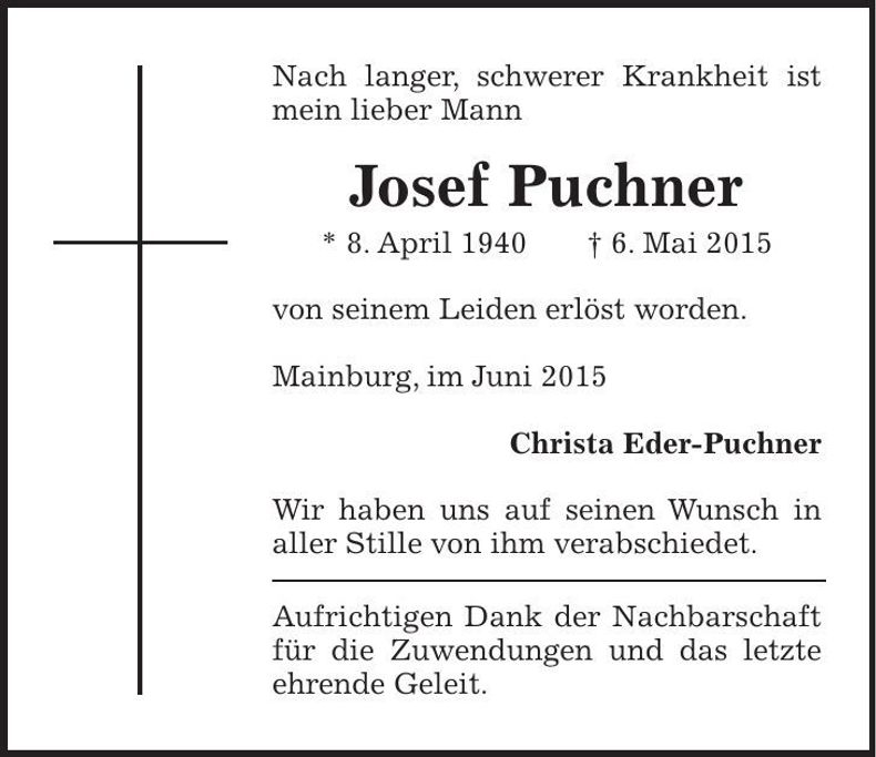 Traueranzeige Josef Puchner
