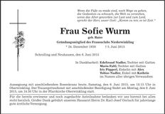 Traueranzeige Sofie Wurm