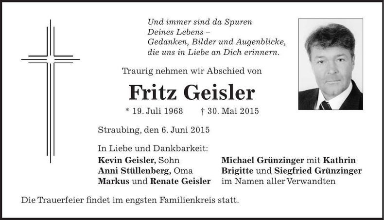 Traueranzeige Fritz Geisler