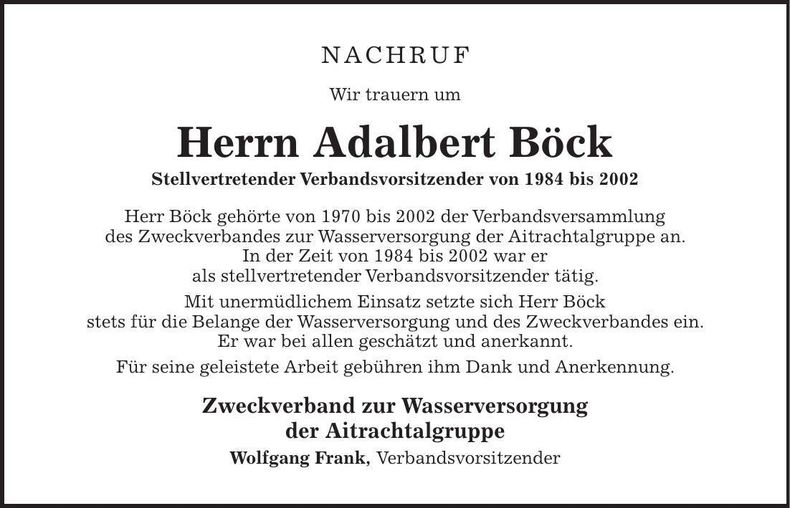 Traueranzeige Adalbert Böck
