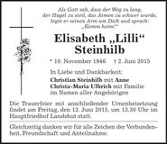 Traueranzeige Elisabeth Steinhilb
