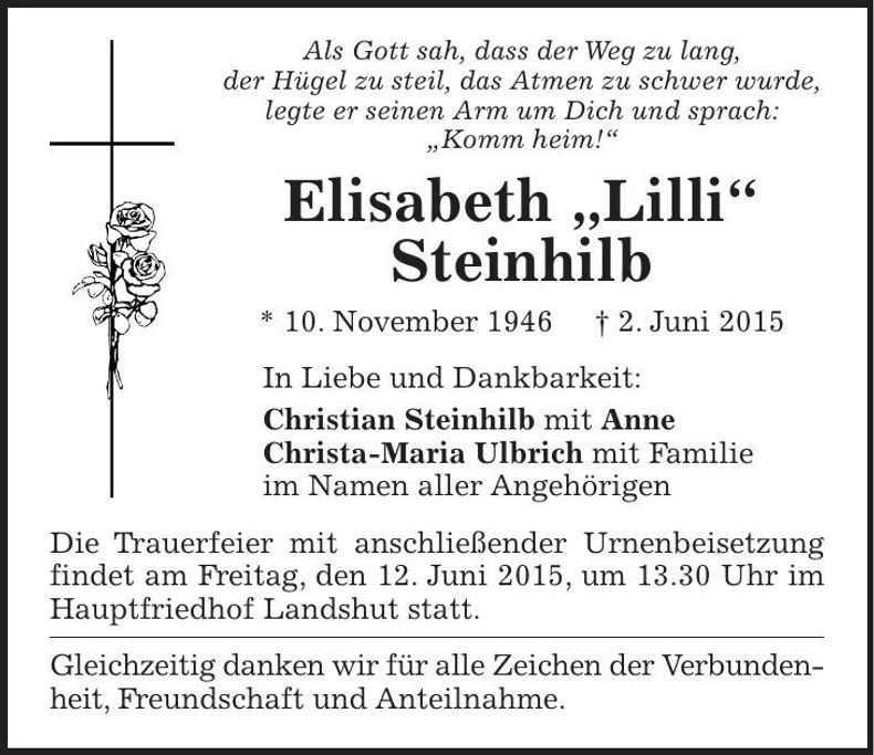 Traueranzeige Elisabeth Steinhilb