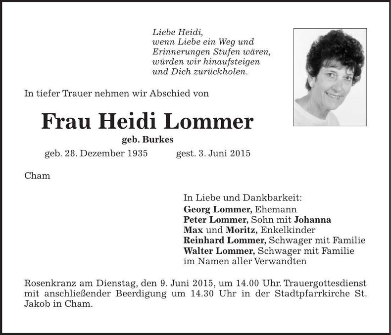 Traueranzeige Heidi Lommer