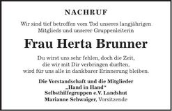 Traueranzeige Herta Brunner