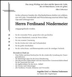 Traueranzeige Ferdinand Niedermaier