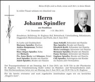 Traueranzeige Johann Spindler