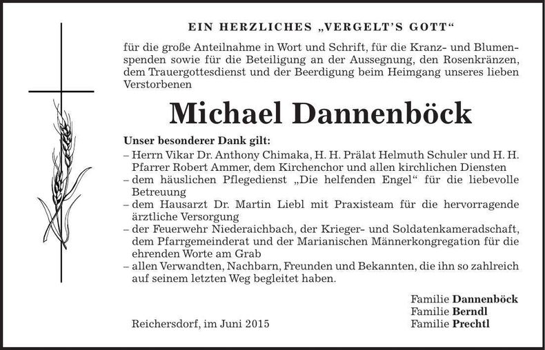 Traueranzeige Michael Dannenböck