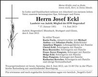 Traueranzeige Josef Eckl