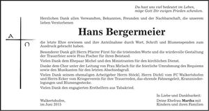 Traueranzeige Hans Bergermeier