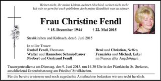 Traueranzeige Christine Fendl