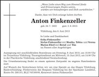 Traueranzeige Anton Finkenzeller