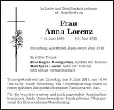 Traueranzeige Anna Lorenz