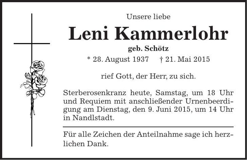 Traueranzeige Leni Kammerlohr