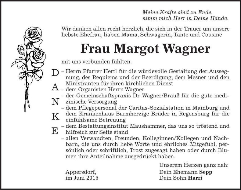 Traueranzeige Margot Wagner