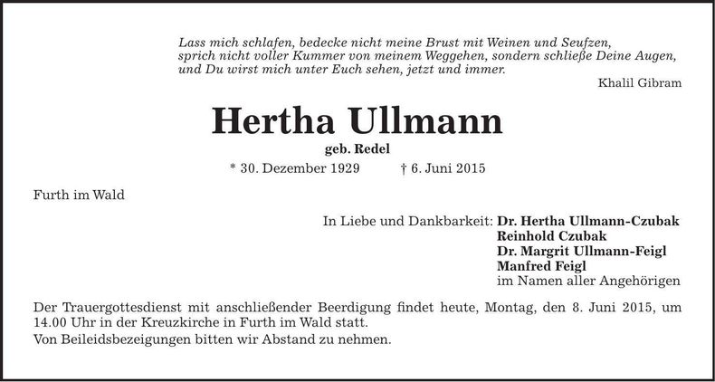 Traueranzeige Hertha Ullmann