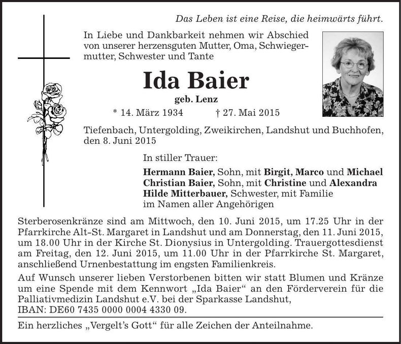 Traueranzeige Ida Baier