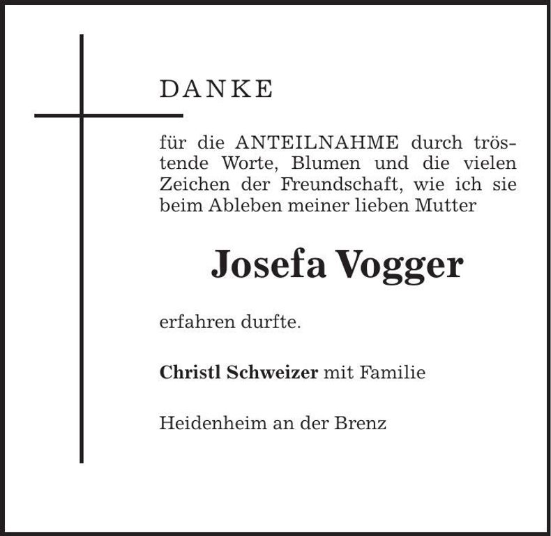 Traueranzeige Josefa Vogger