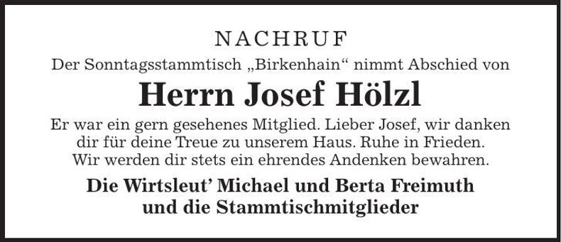 Traueranzeige Josef Hölzl