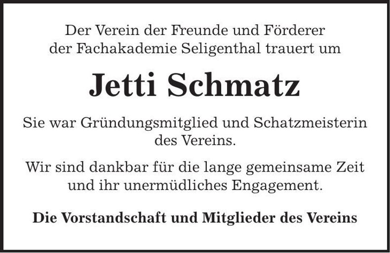 Traueranzeige Jetti Schmatz
