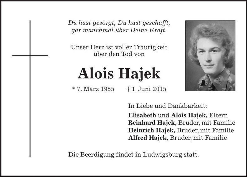 Traueranzeige Alois Hajek