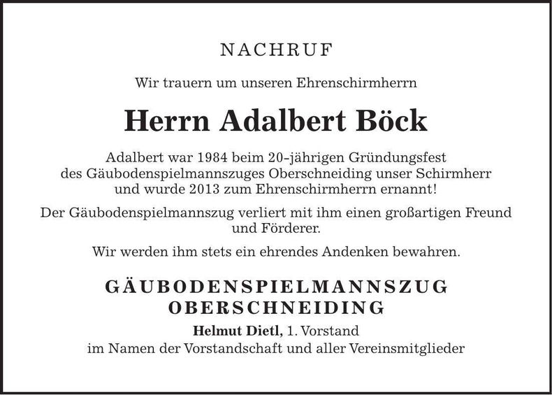 Traueranzeige Helmut Böck