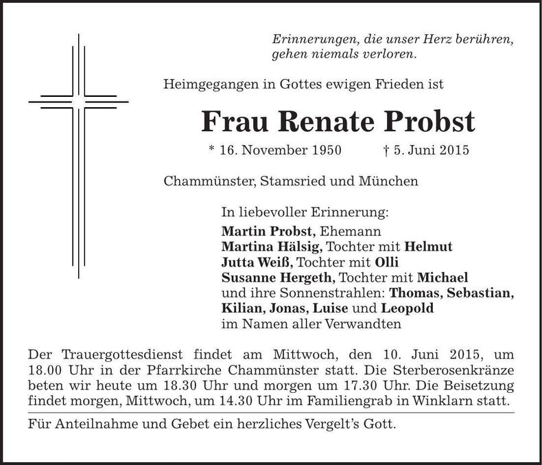 Traueranzeige Renate Probst