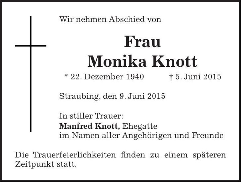 Traueranzeige Monika Knott