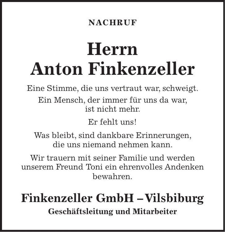 Traueranzeige Anton Finkenzeller