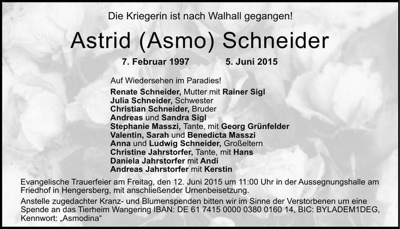 Traueranzeige Astrid Schneider