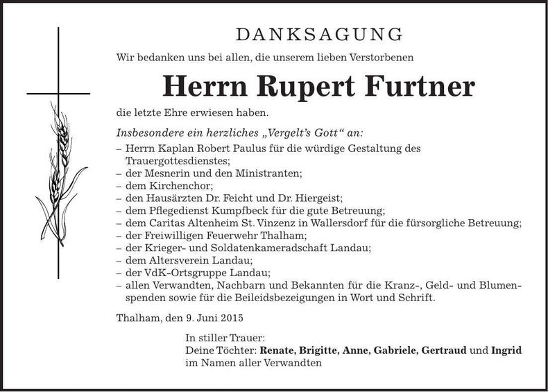 Traueranzeige Rupert Furtner