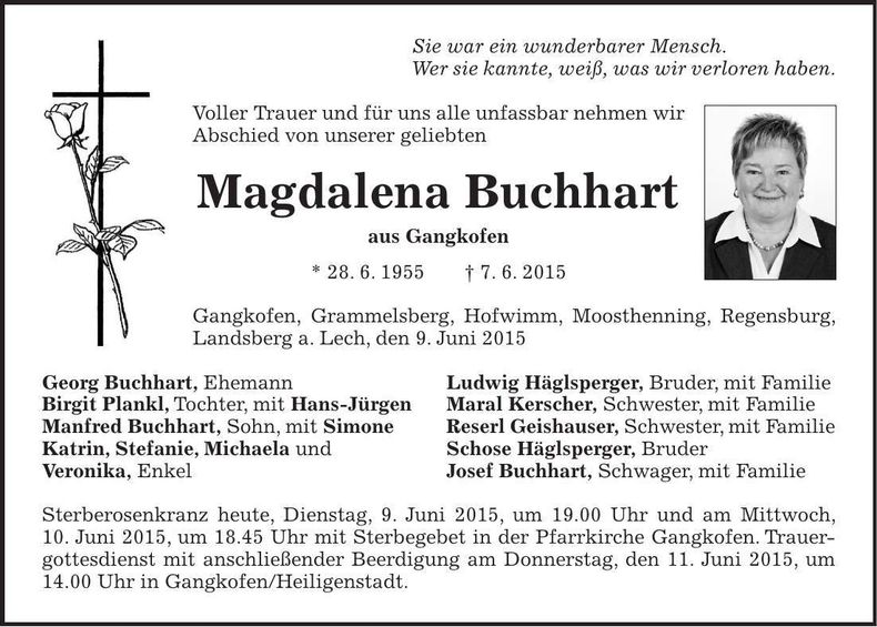 Traueranzeige Magdalena Buchhart